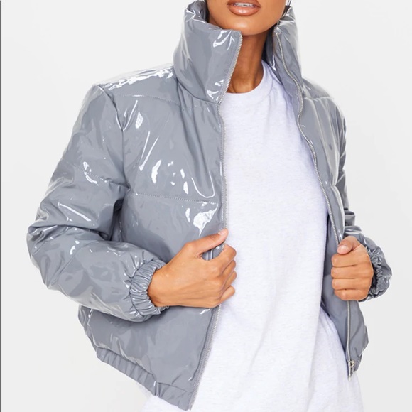 PrettyLittleThing Jackets & Blazers - Gray Vinyl Puffer Coat